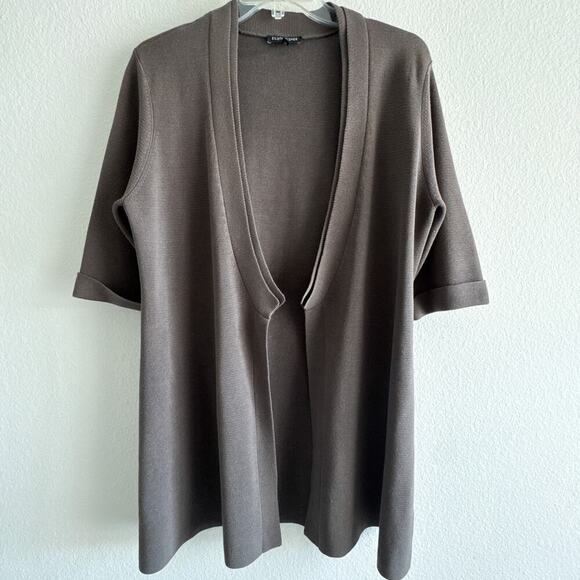 Eileen Fisher M Silk Cotton Knit Cardigan Jacket Open Front Elbow Sleeve - Picture 1 of 8